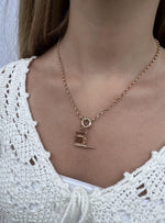 Shield Belcher Bolt Ring TBar Fob Necklace Chain in 9ct Rose Gold