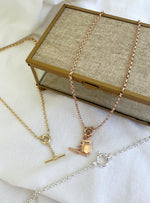 Shield Belcher Bolt Ring TBar Fob Necklace Chain in 9ct Rose Gold
