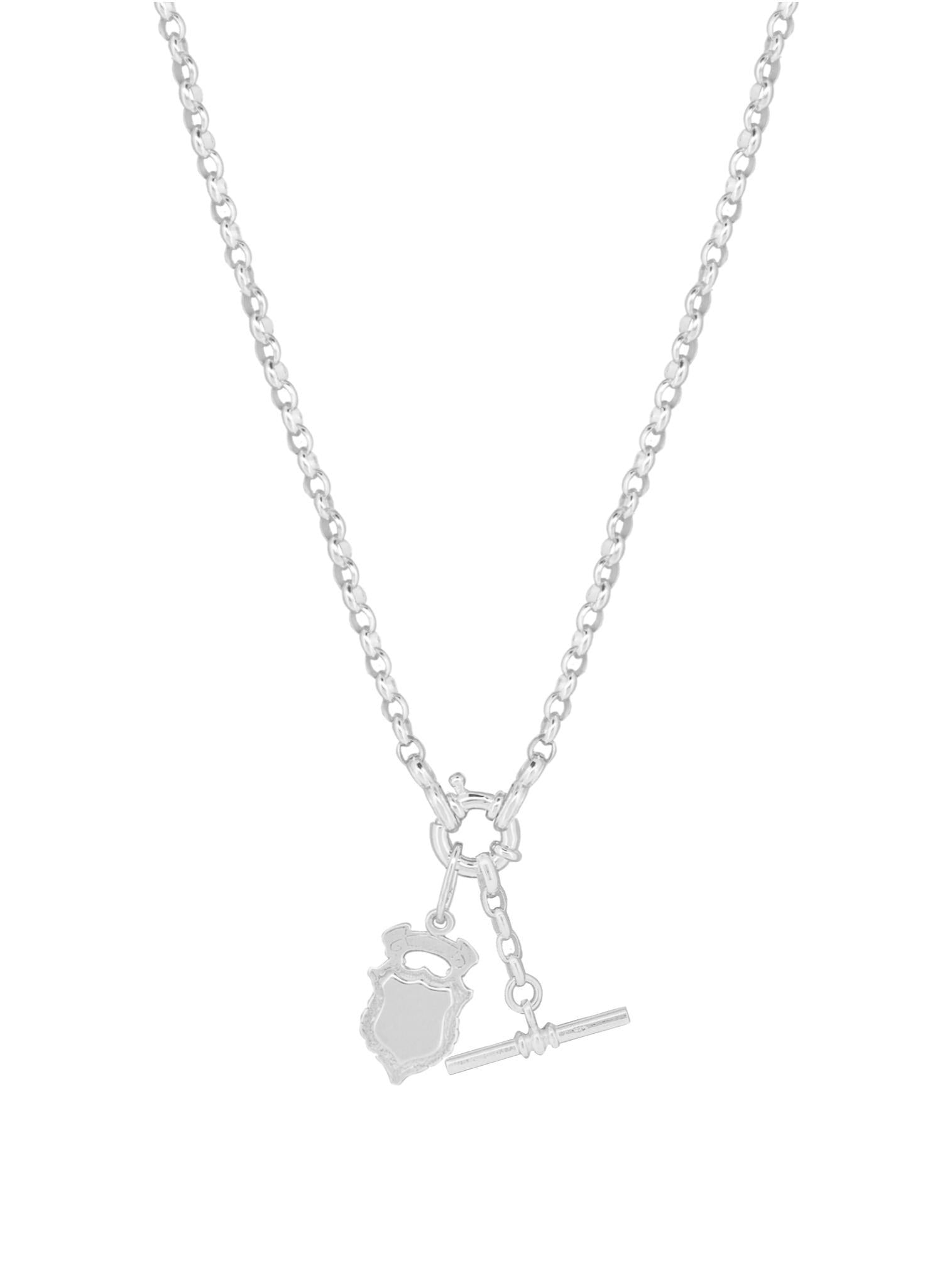 Shield Belcher Bolt Ring TBar Fob Necklace Chain in Silver