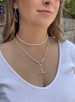Unisex Tbar Fob Belcher Chain Necklace in Silver
