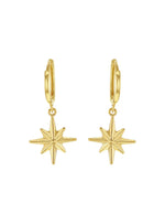 North Star Charm Huggie Hoop Earrings in 9ct Gold