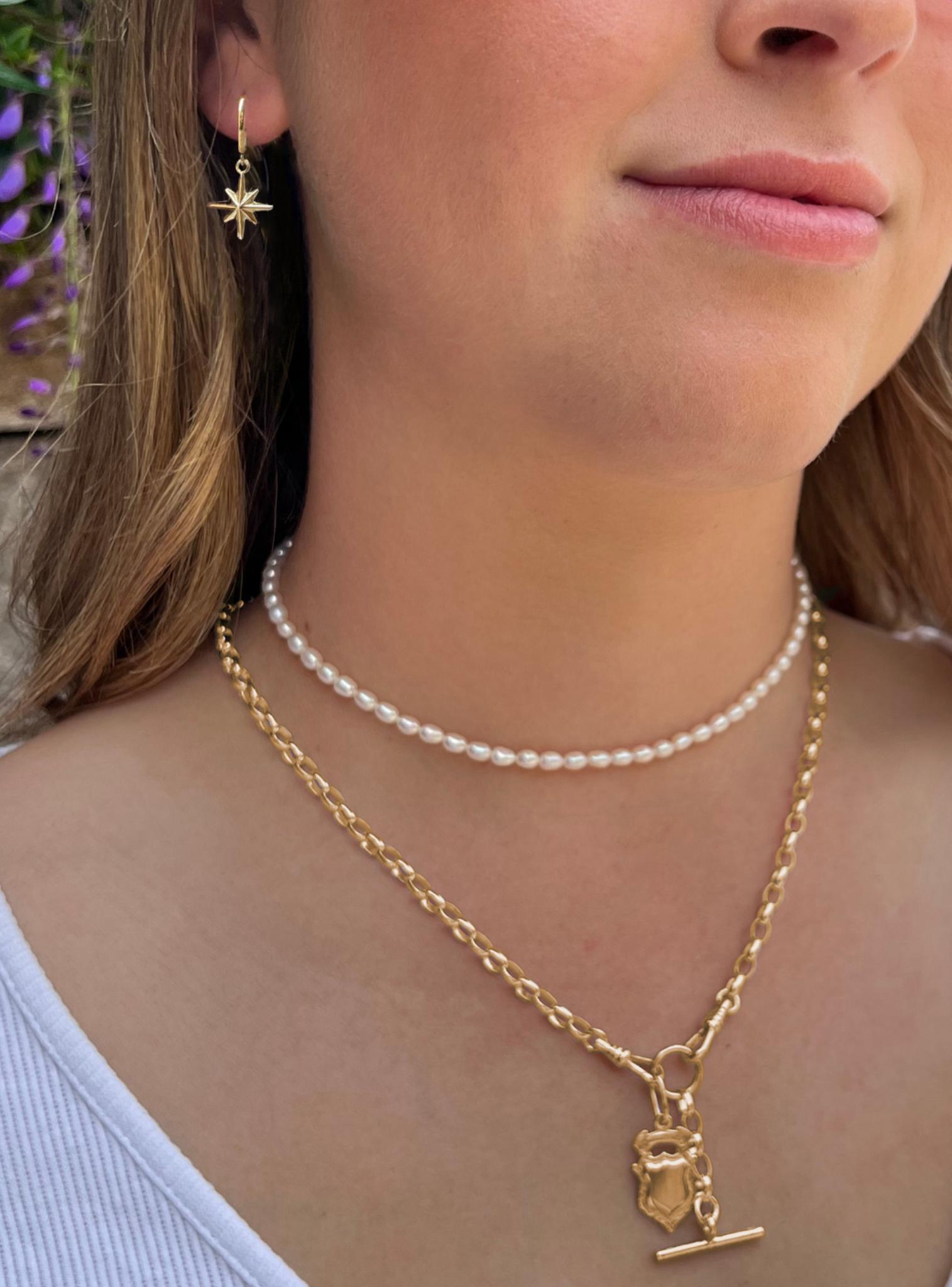 North Star Charm Huggie Hoop Earrings in 9ct Gold