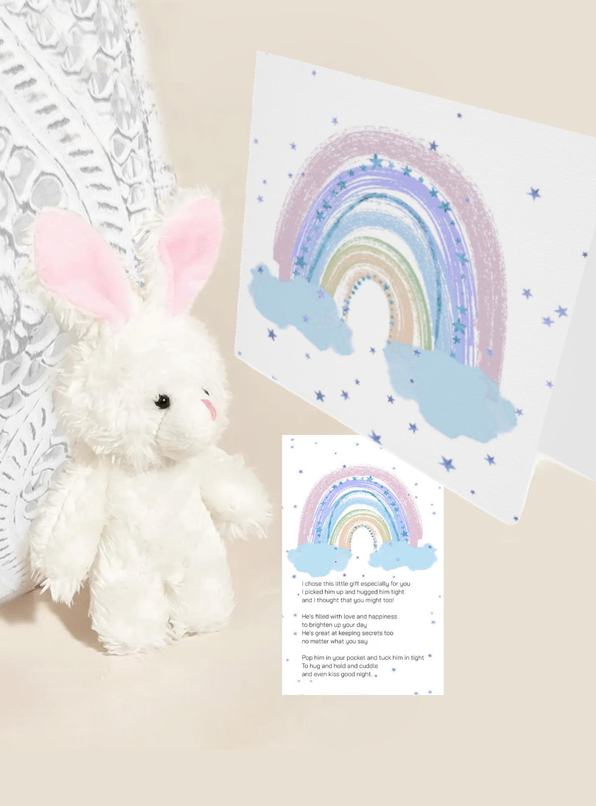 Adorable Bunny Rabbit Pocket Hug Gift in White