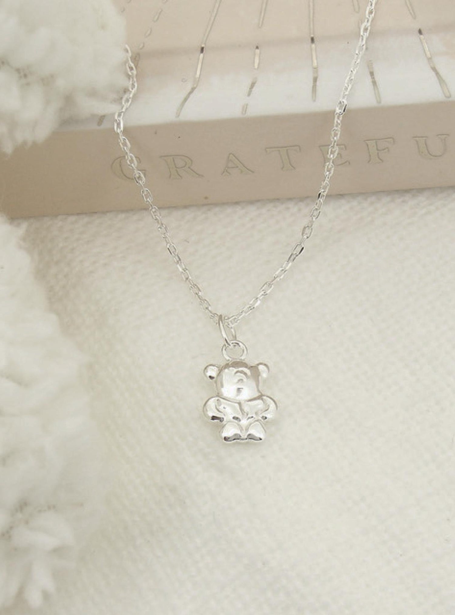 Teddy Bear Charm Necklace in Sterling Silver