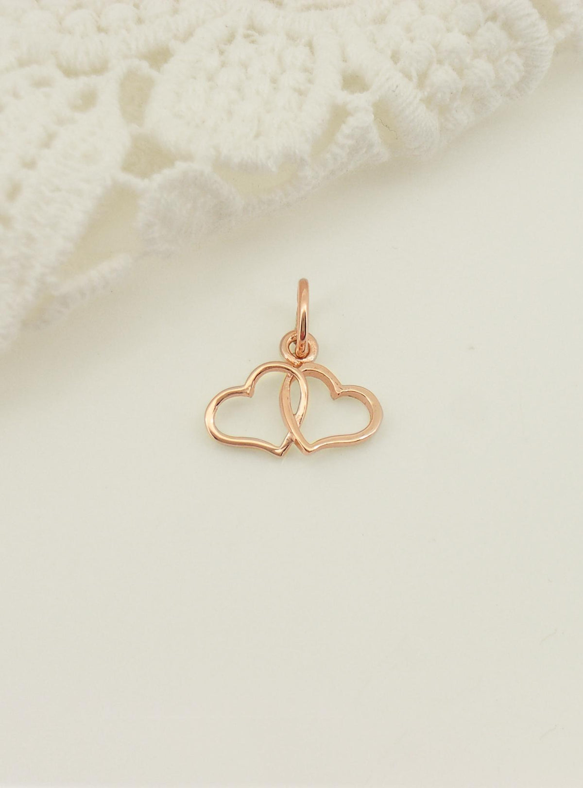 Double Twin Love Hearts Charm in 9ct Rose Gold