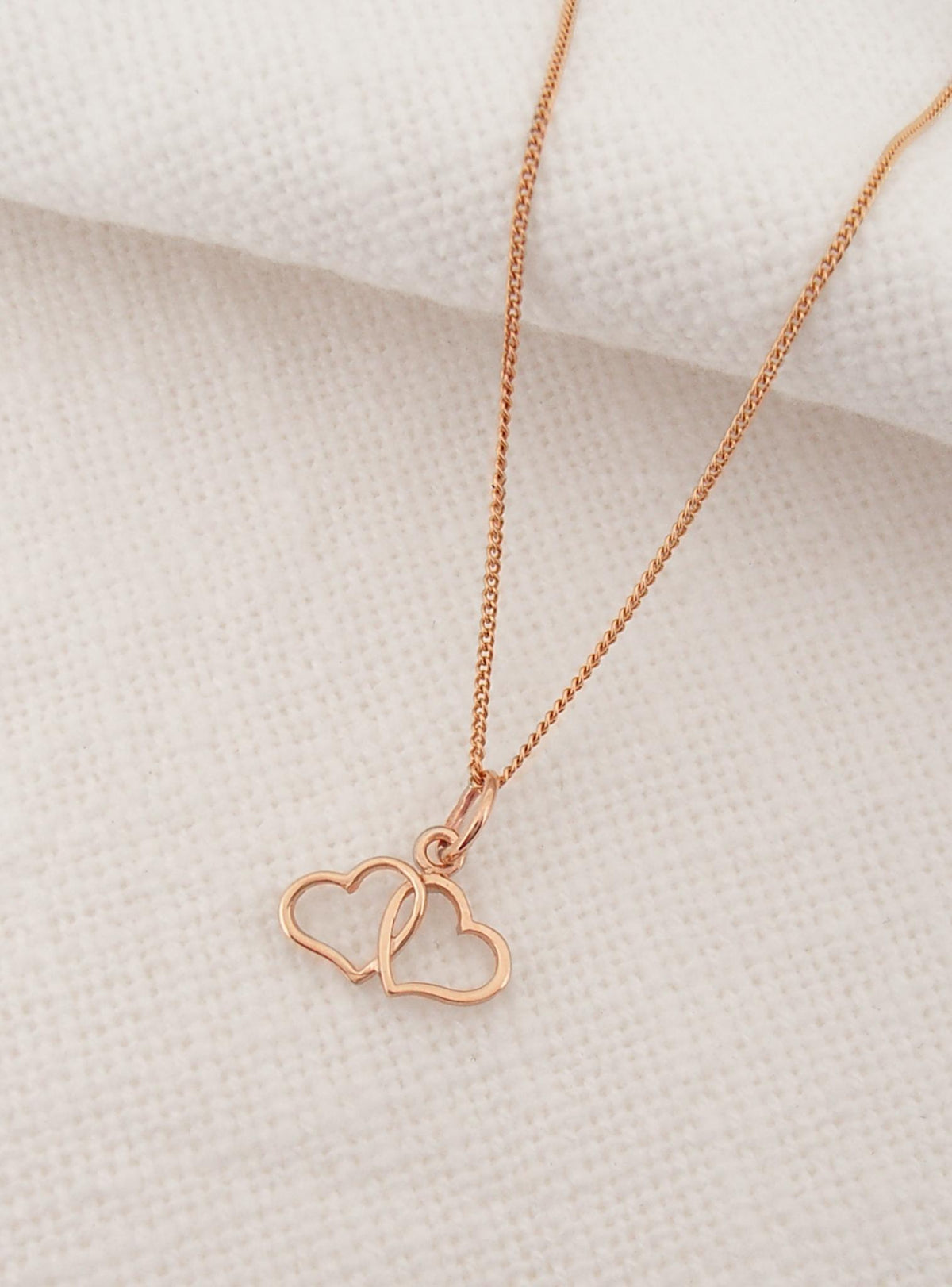 Double Twin Love Hearts Charm in 9ct Rose Gold