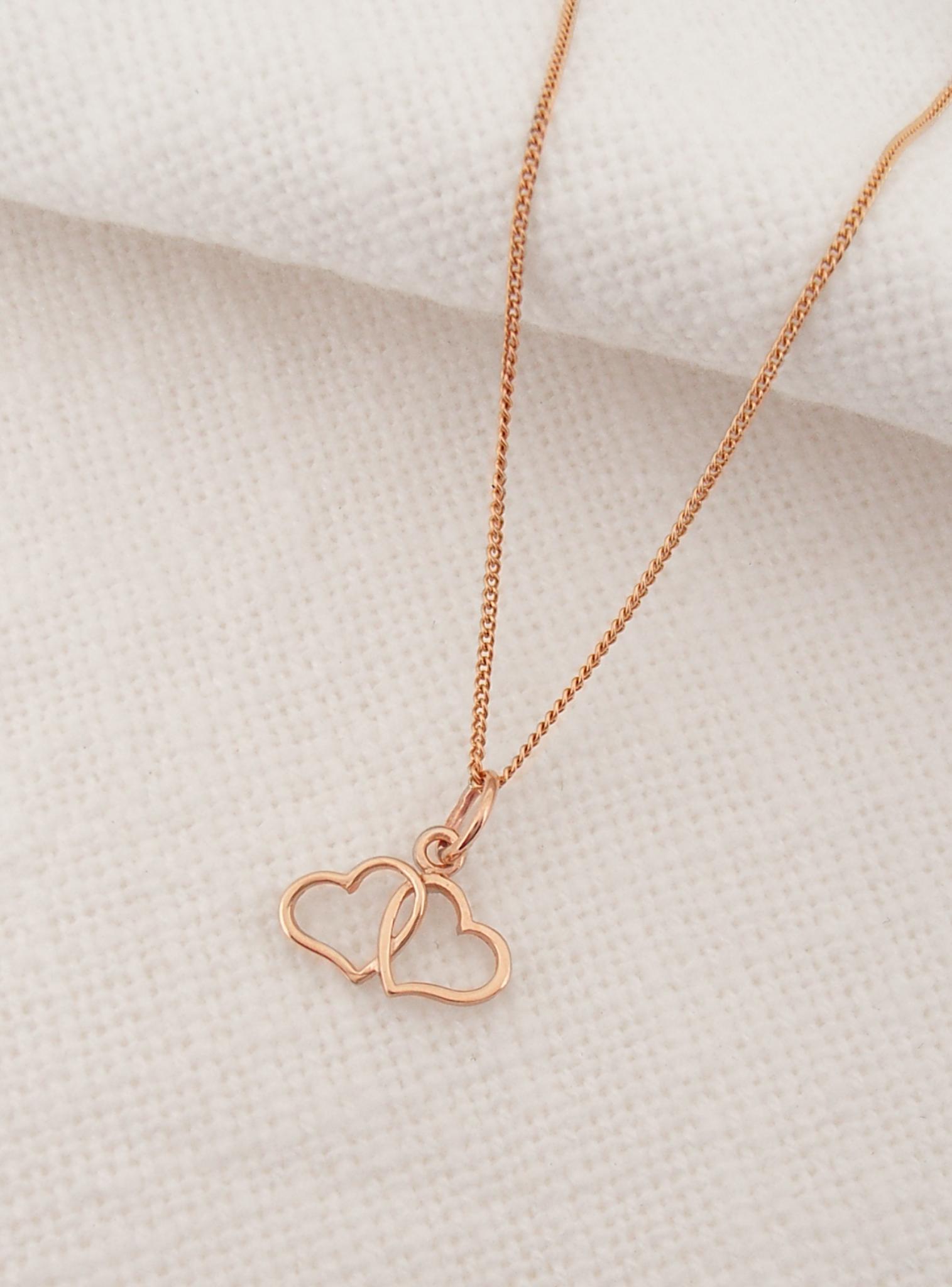 Double Twin Love Hearts Charm in 9ct Rose Gold