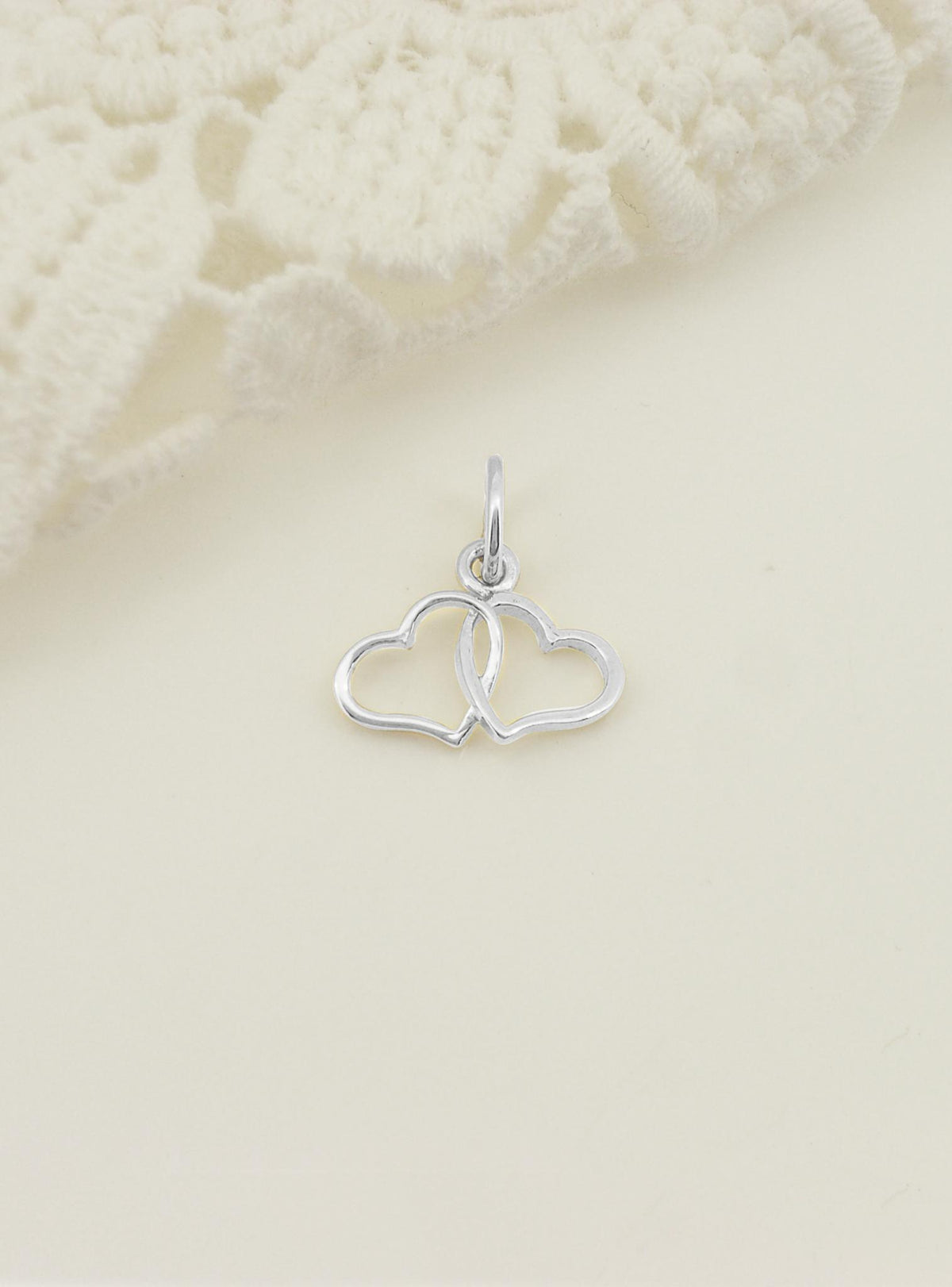 Double Twin Love Hearts Charm in Sterling Silver