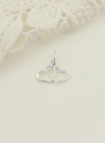 Double Twin Love Hearts Charm in Sterling Silver