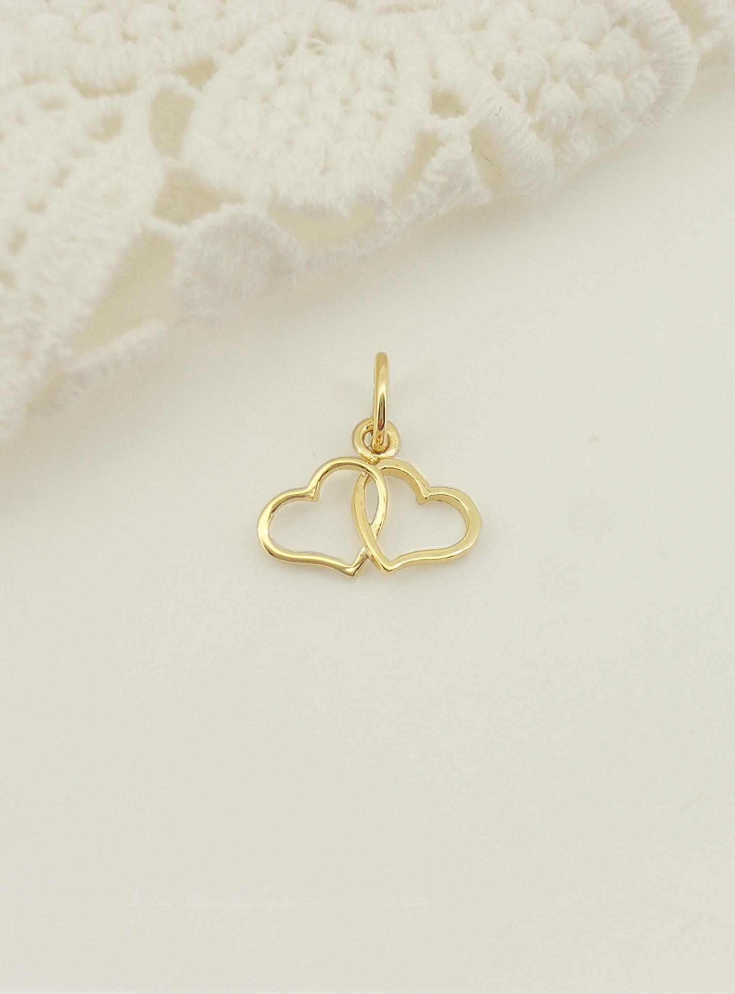 Double Twin Love Hearts Charm in 9ct Gold