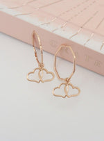 Double Love Heart Charms for Sleeper Earrings in 9ct Rose Gold