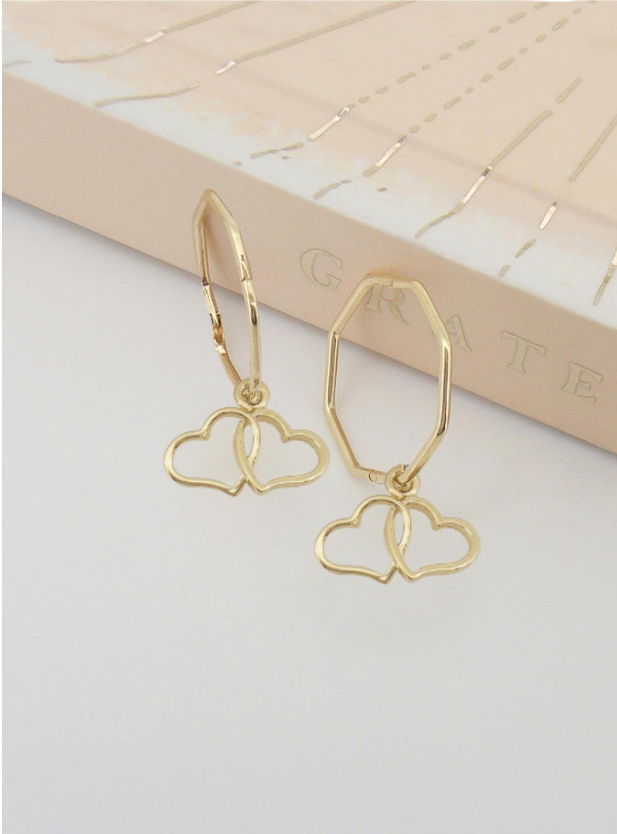 Double Love Heart Charms for Sleeper Earrings in 9ct Gold