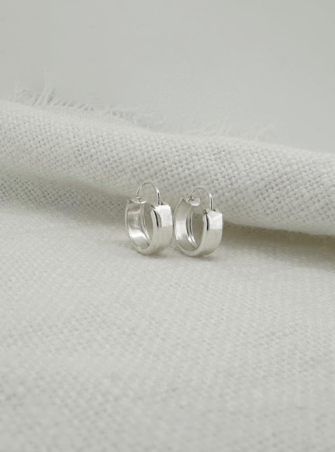 Small Flat Huggie Hoop Earrings in Sterling Silver