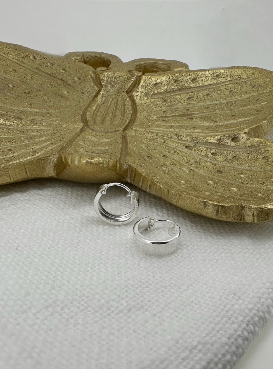 Small Flat Huggie Hoop Earrings in Sterling Silver