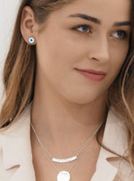 Evil Eye Charm Disc Stud Earrings in Sterling Silver