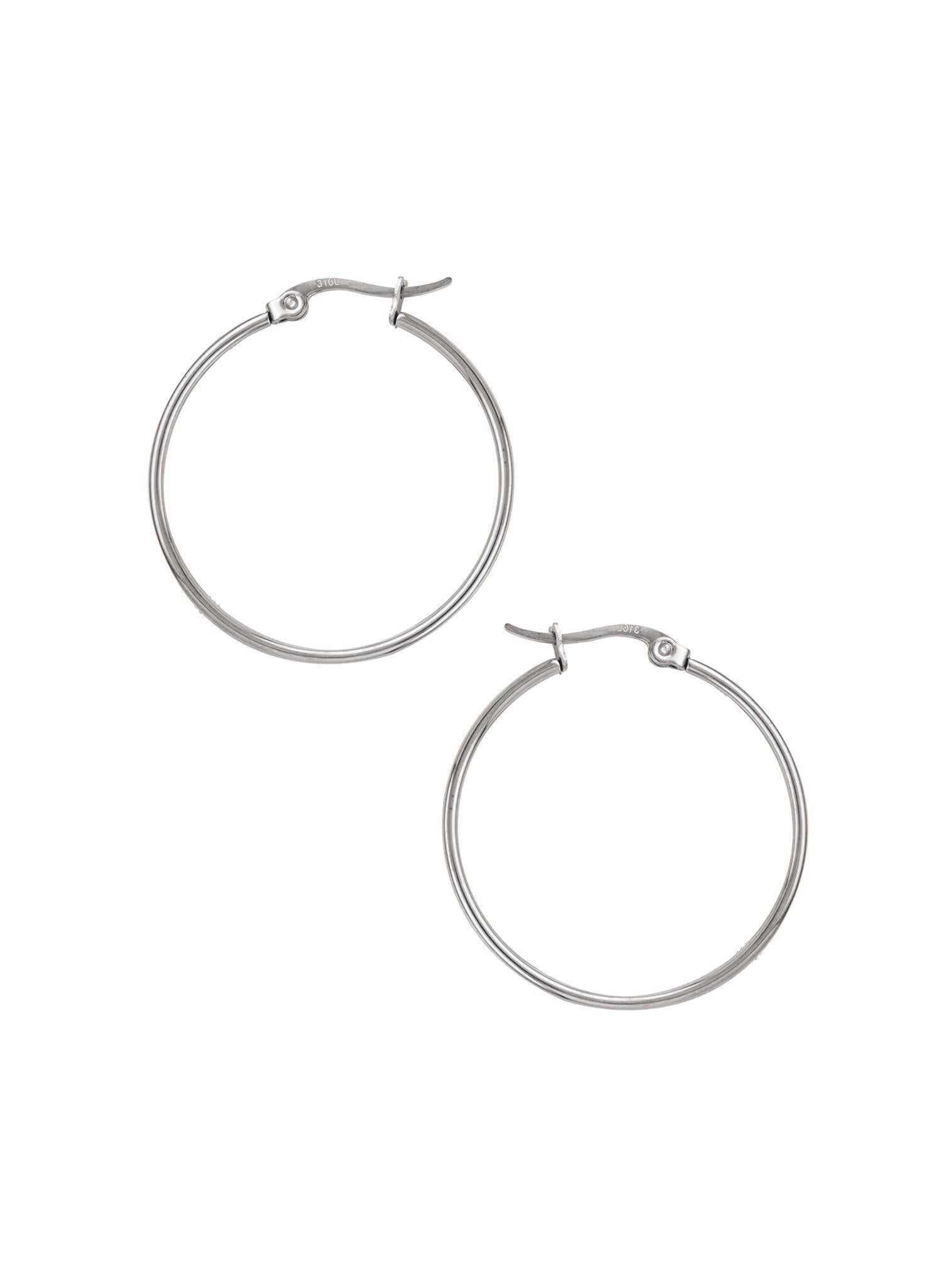 Dakota 30mm Simple Round Hoop Earrings in Silver
