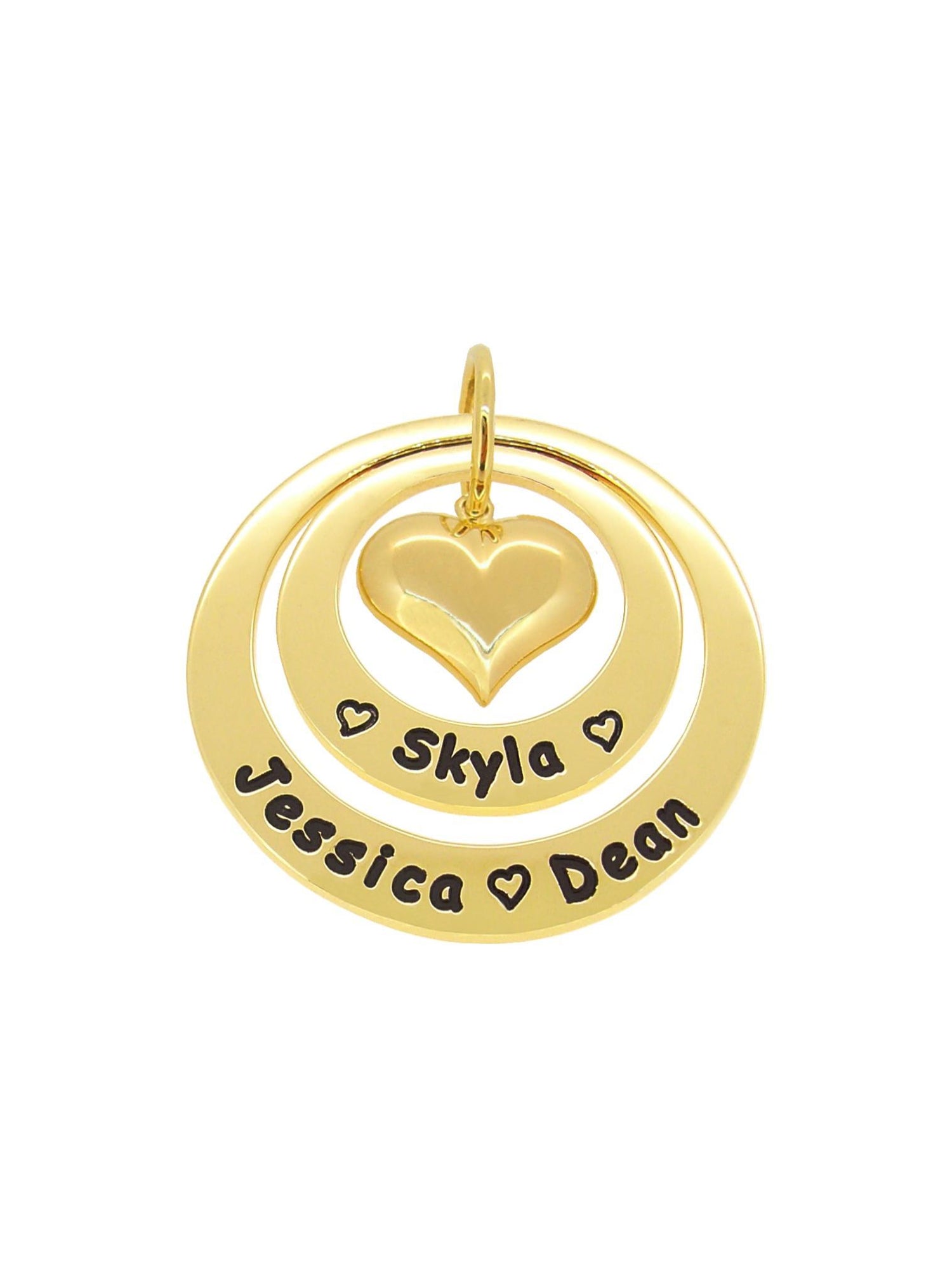 Personalised Family Name Circle Heart Charm Pendant in 9ct Gold