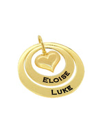 Personalised Family Name Circle Heart Charm Pendant in 9ct Gold