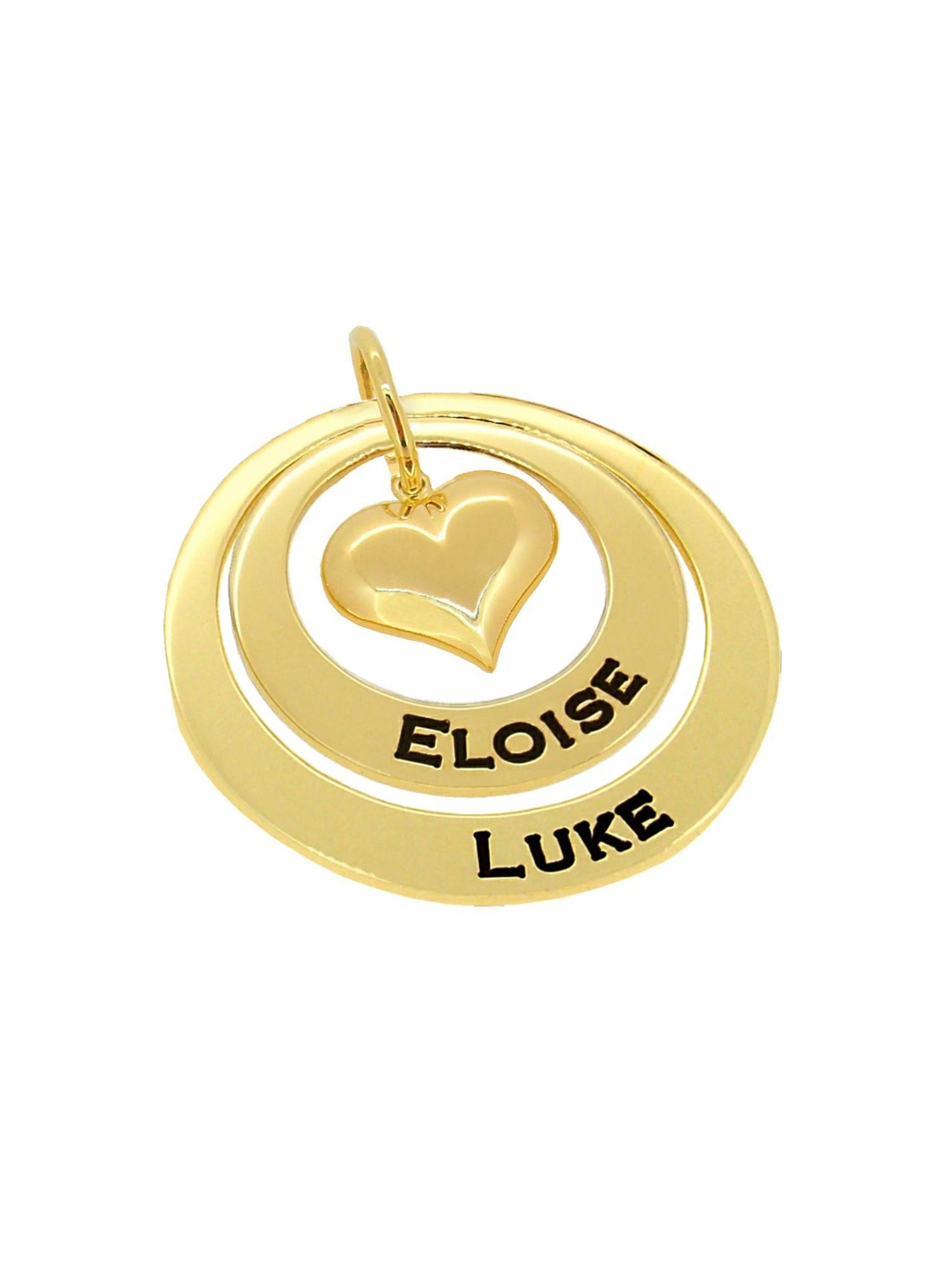 Personalised Family Name Circle Heart Charm Pendant in 9ct Gold