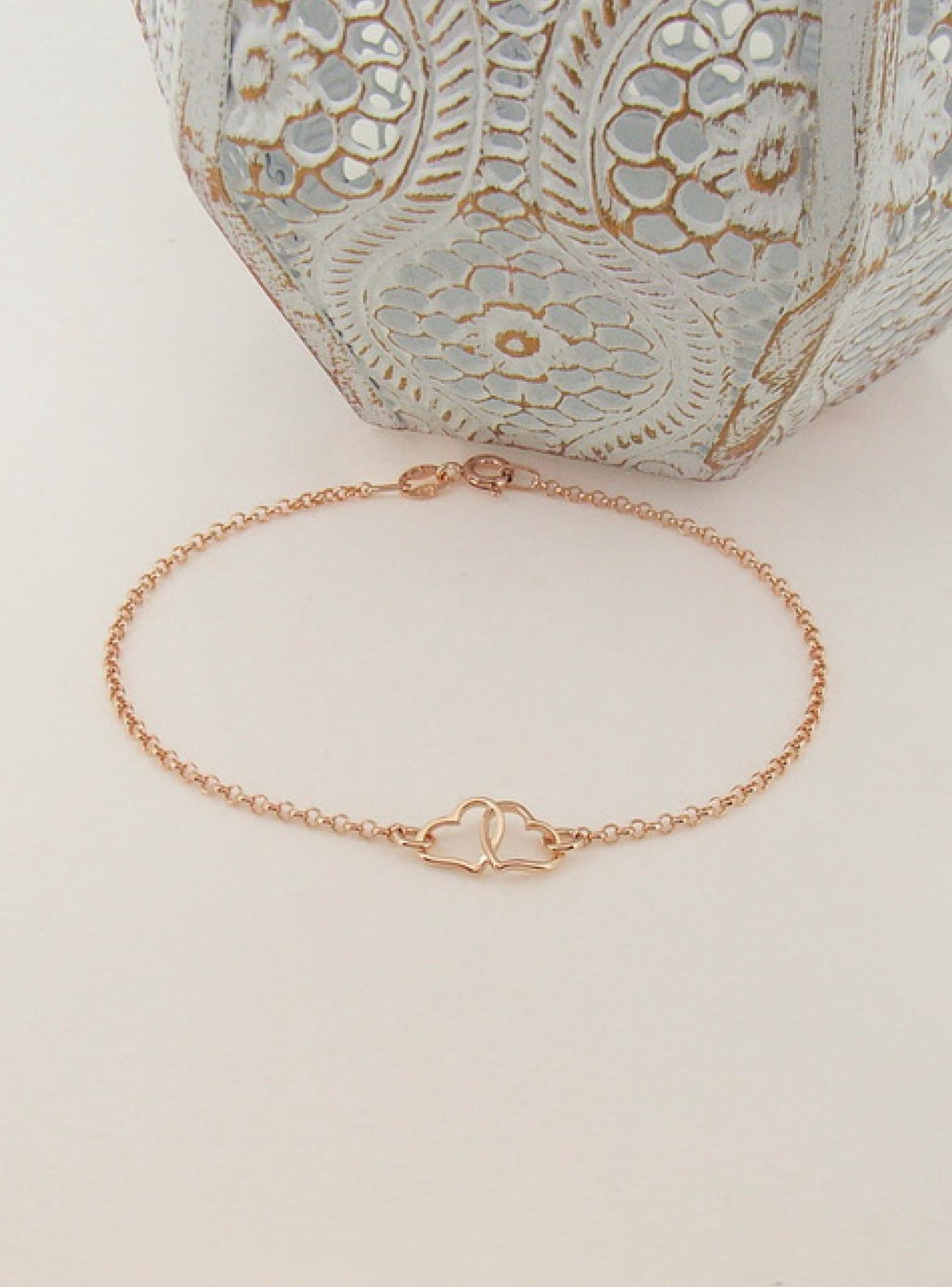 Twin Love Heart Charm Bracelet in 9ct Rose Gold