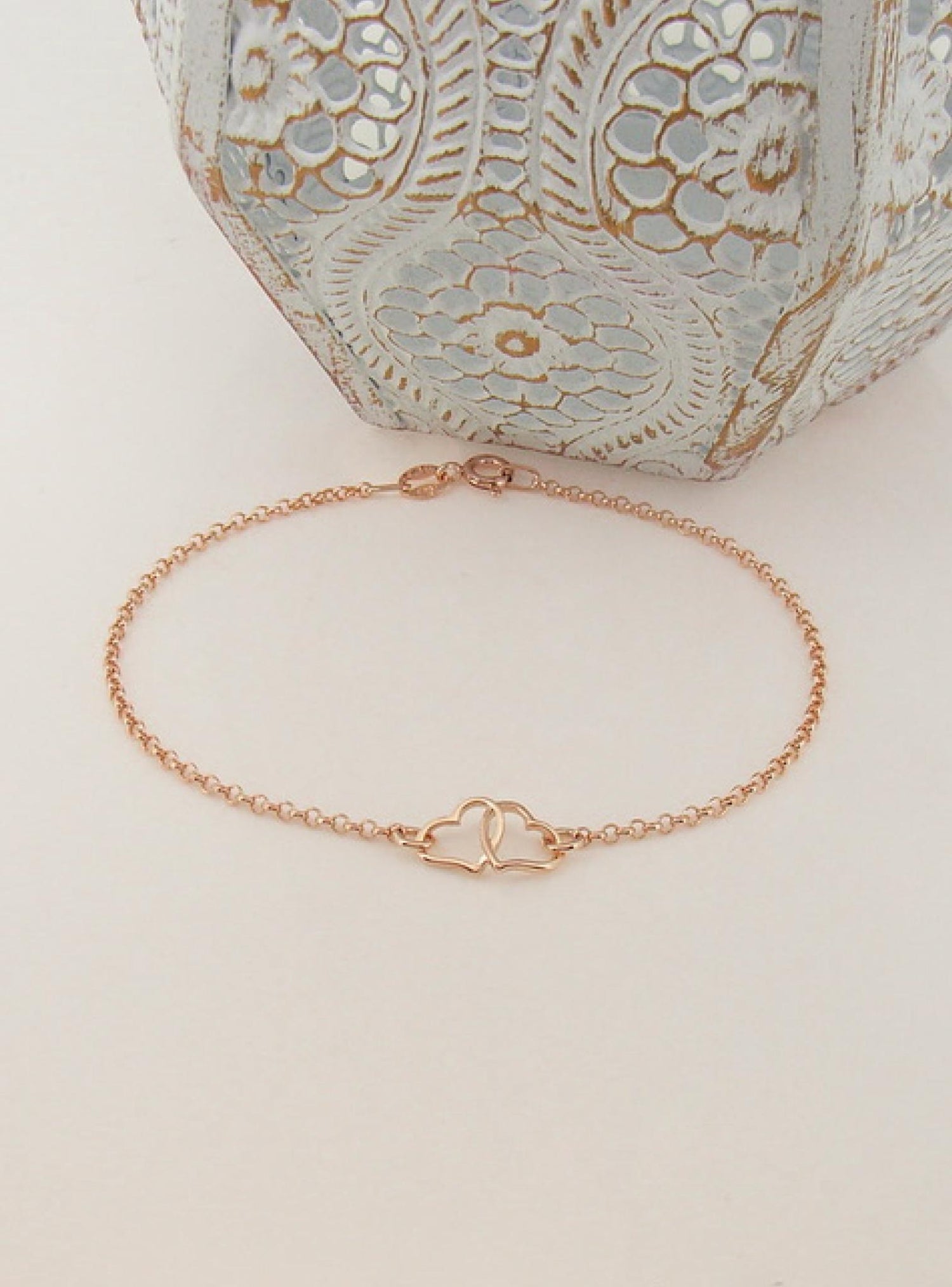 Twin Love Heart Charm Bracelet in 9ct Rose Gold