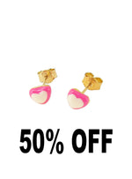 Pink Heart Charm Stud Earrings in 9ct Gold