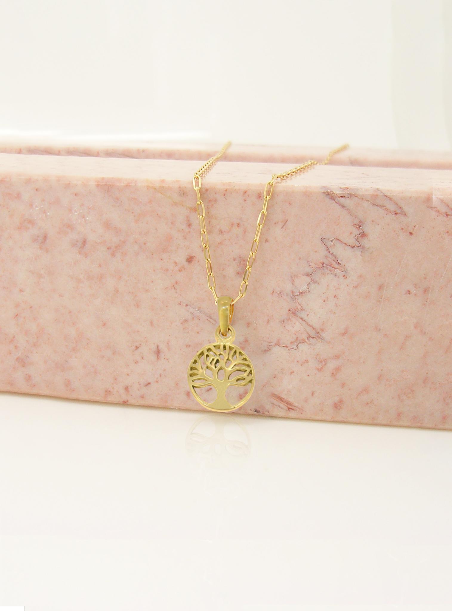 Tree of Life Charm Necklace Paperclip Chain in 9ct Gold