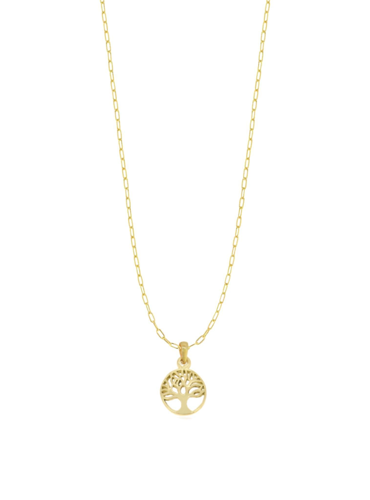 Tree of Life Charm Paperclip Necklace Chain in 9ct Gold