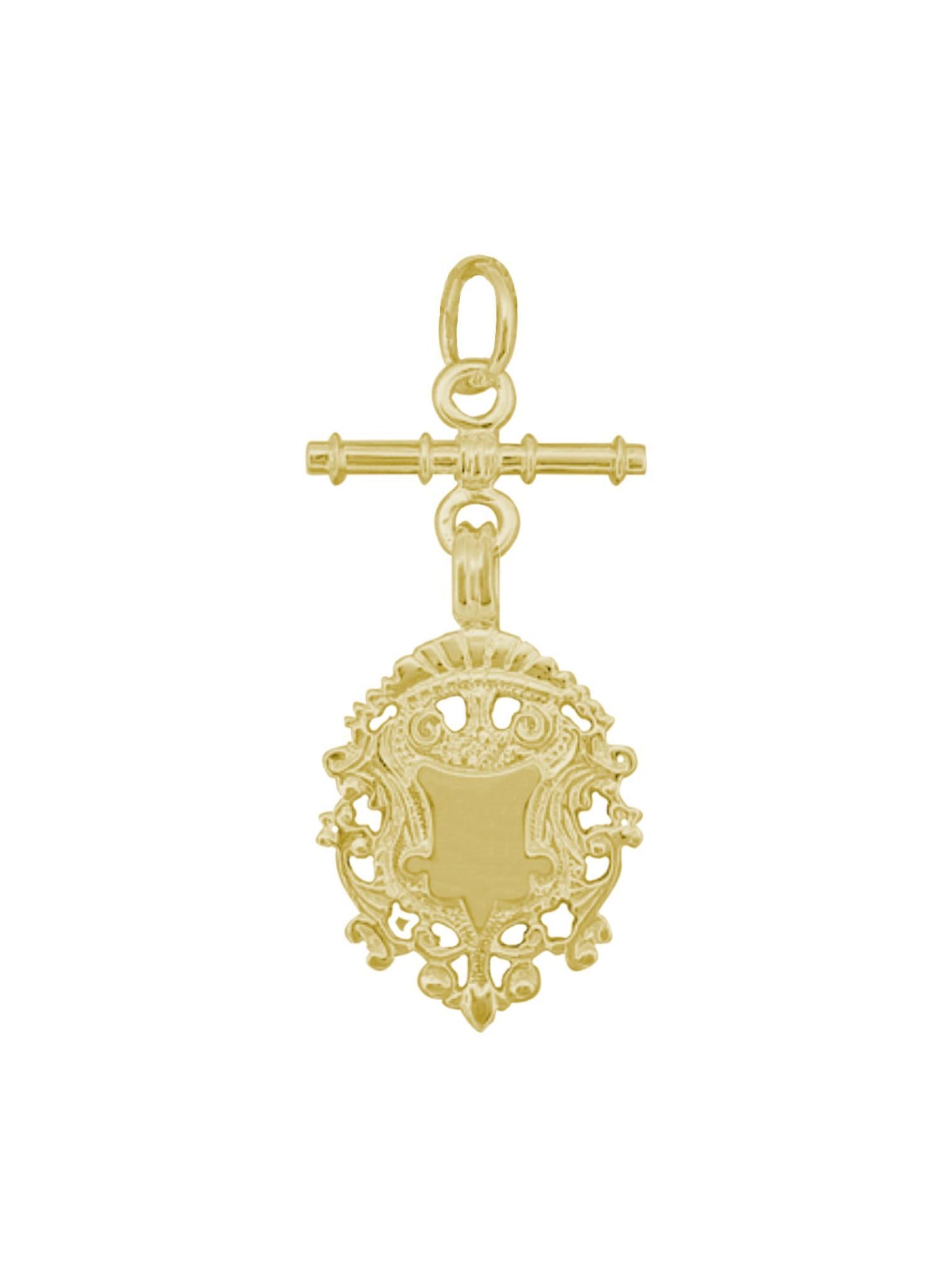 Unisex Tbar Fob Shield Pendant in Solid 9ct Gold