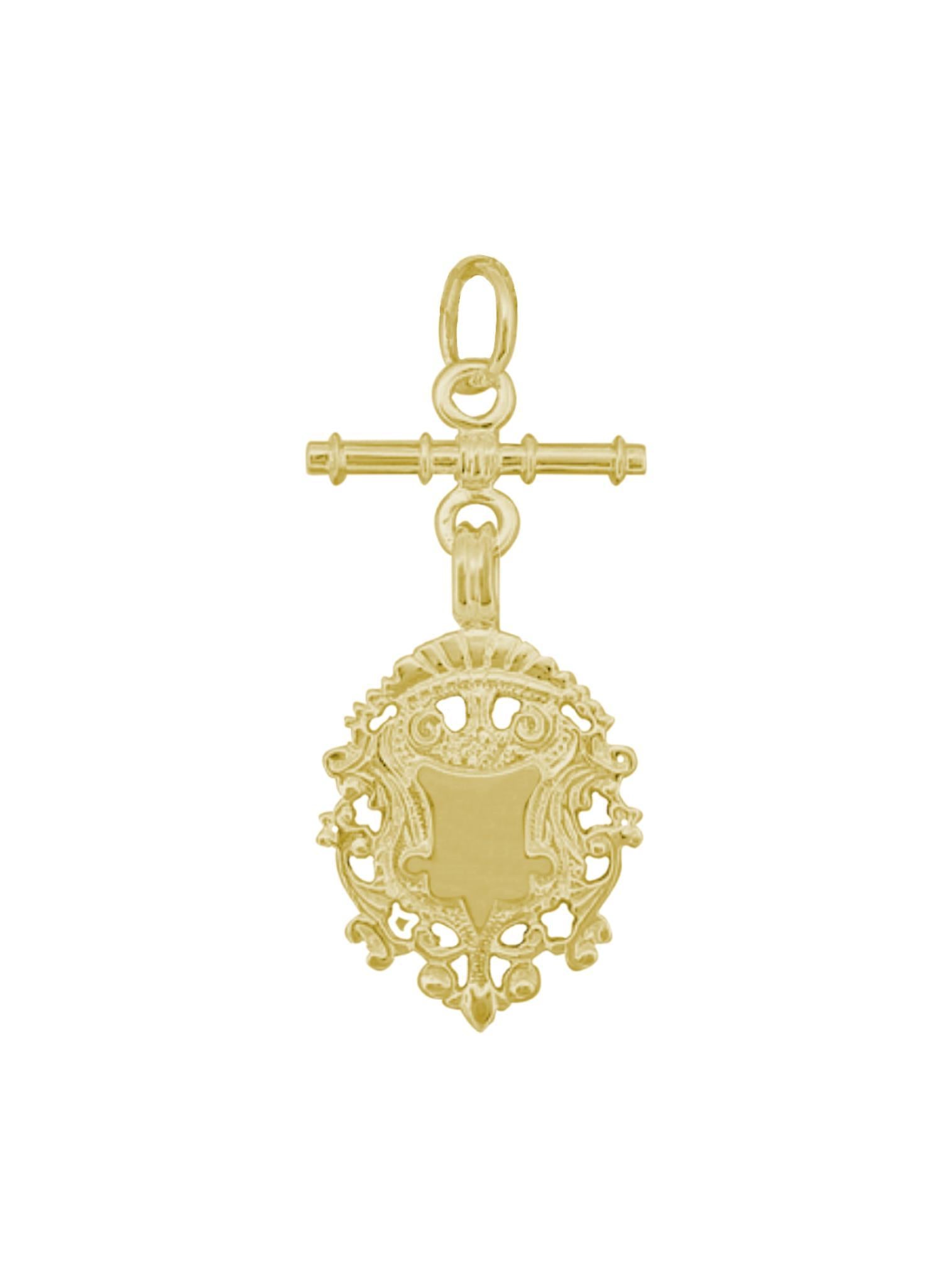 Unisex Tbar Fob Shield Pendant in Solid 9ct Gold