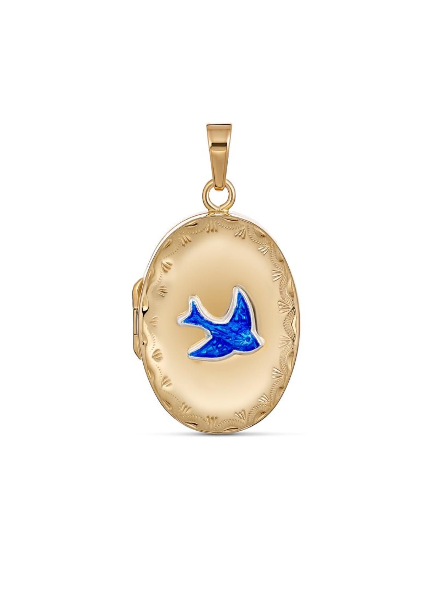 Bluebird of Happiness Oval Photo Locket in 9ct Gold
