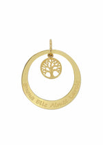 Personalised Pendant 38mm Circle Tree of Life in 9ct Yellow Gold