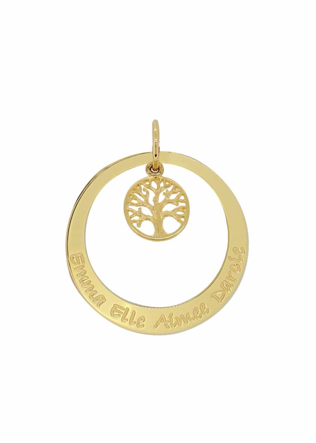 Personalised Pendant 38mm Circle Tree of Life in 9ct Yellow Gold