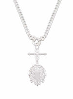 Unisex Fob Chain Shield 7mm Curb Necklace in Sterling Silver