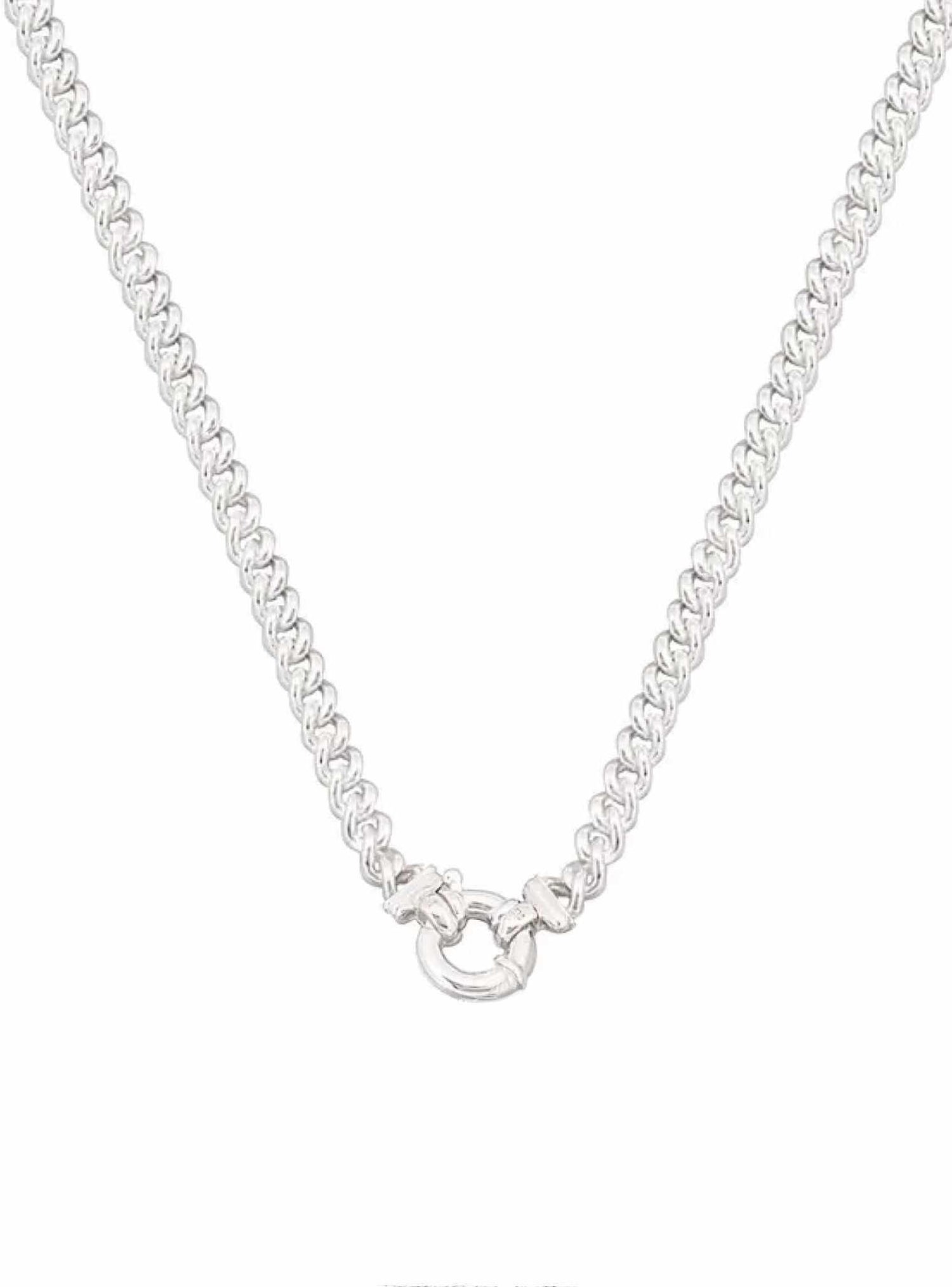 Unisex 7mm Curb Bolt Ring Necklace in Sterling Silver