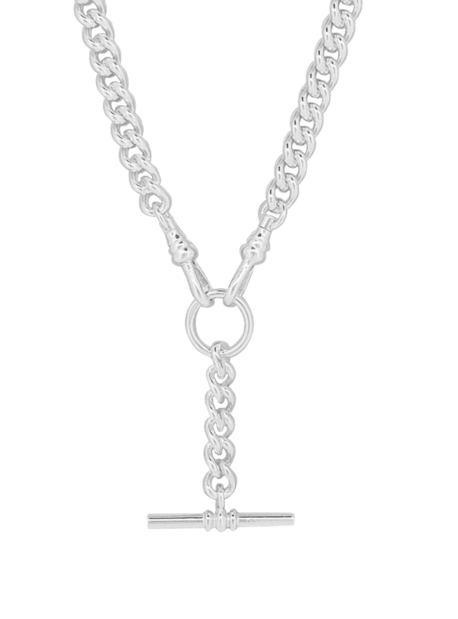 Unisex Tbar Fob 7mm Curb Chain Necklace in Sterling Silver
