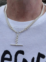 Unisex Tbar Fob 7mm Curb Chain Necklace in Sterling Silver
