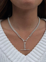 Unisex Tbar Fob 7mm Curb Chain Necklace in Sterling Silver