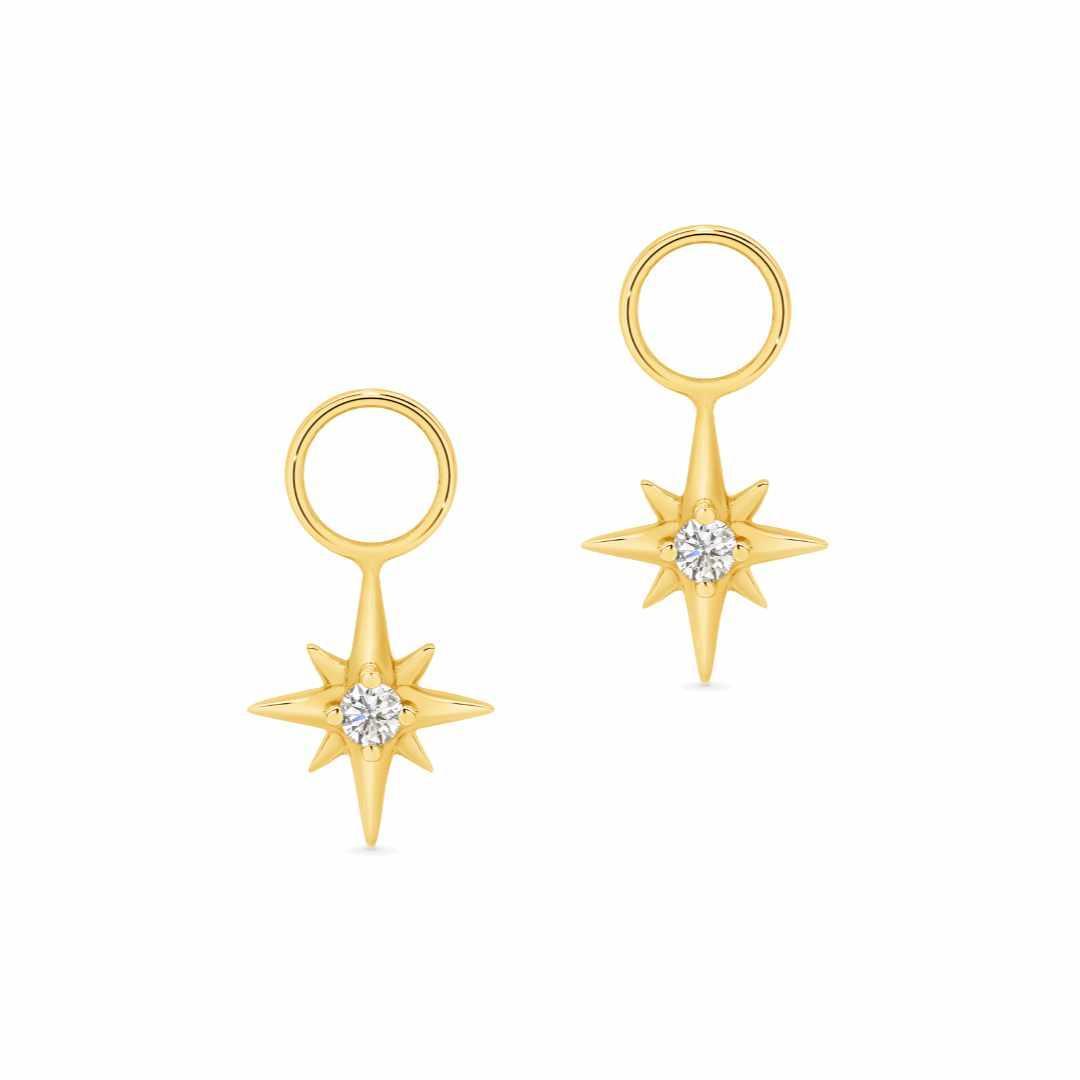 Diamond North Star Charms for Hoop Earrings in 9ct Gold