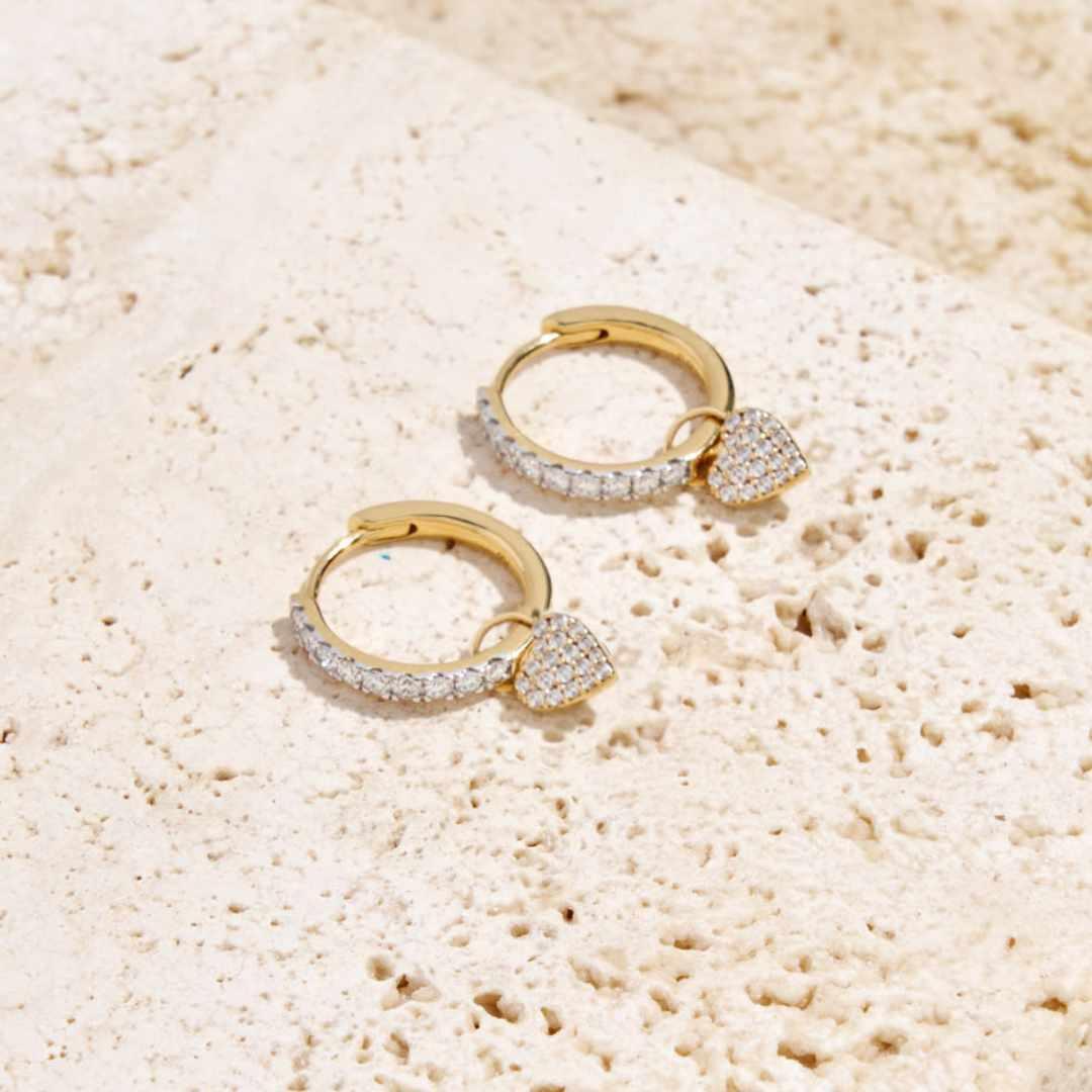 Diamond Heart Charms for Hoop Earrings in 9ct Gold