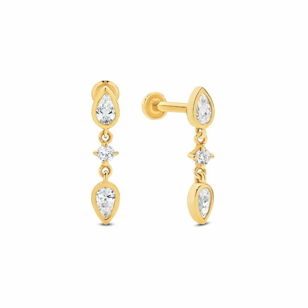 Dainty Diamond Stud Dangle Earrings in 9ct Gold