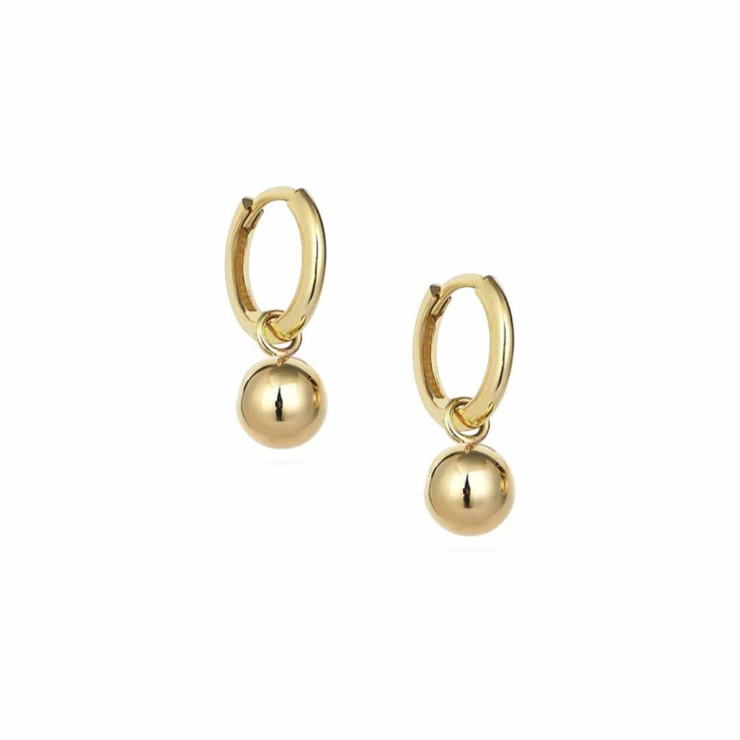 Small Huggie Hoop Ball Drop Earrings in 9ct Gold