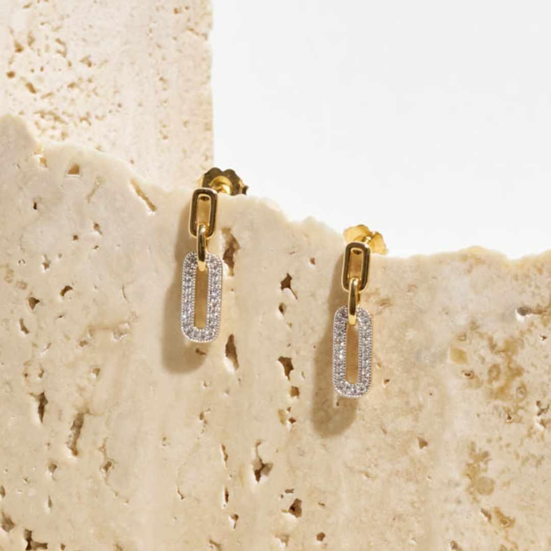 Paperclip Diamond Stud Earrings in 9ct Gold