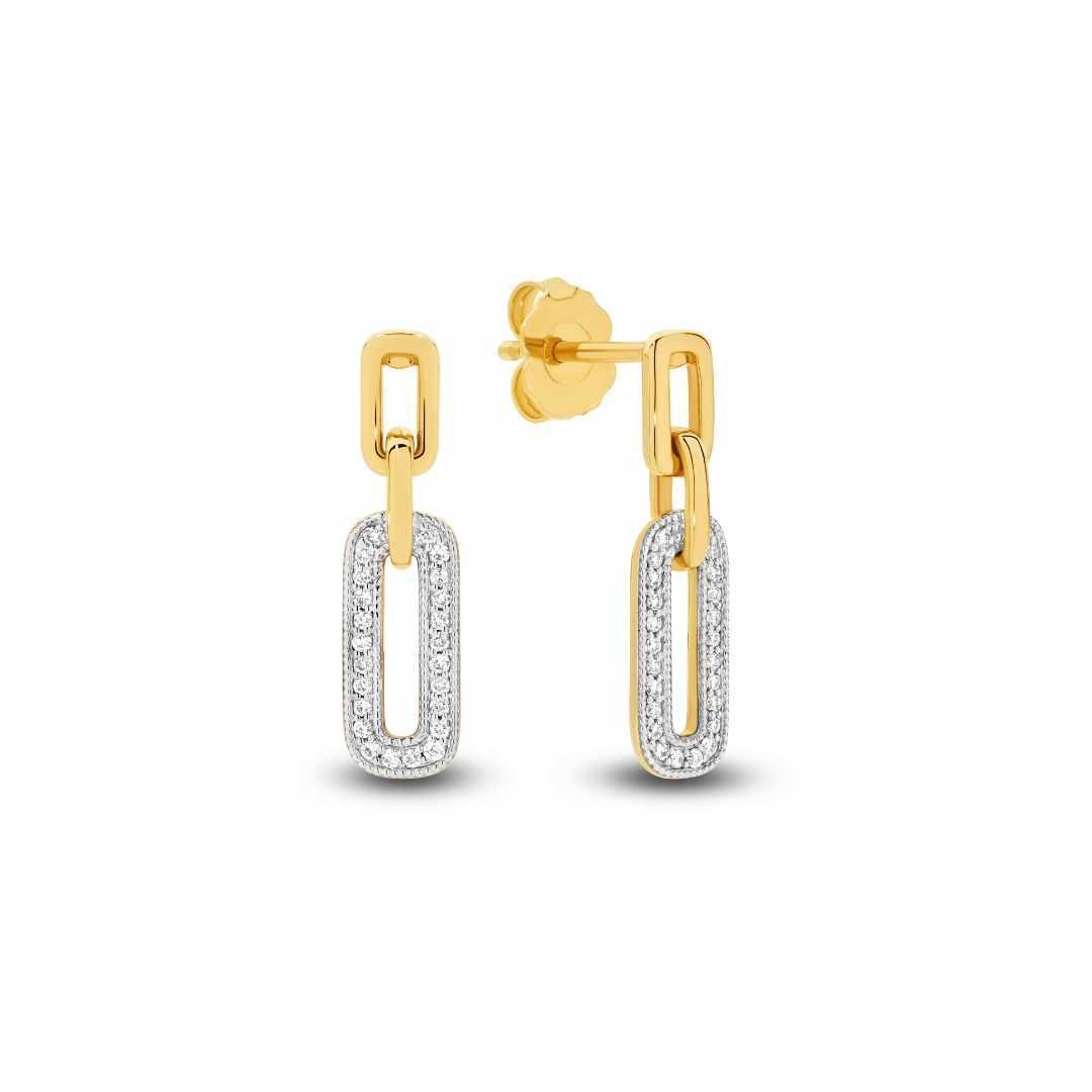 Paperclip Diamond Stud Earrings in 9ct Gold