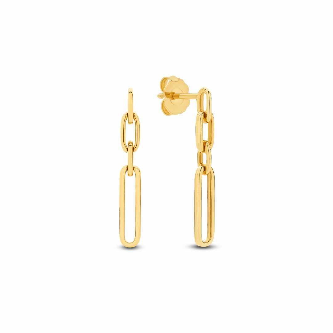 Paperclip Dangle Drop Stud Earrings in 9ct Gold
