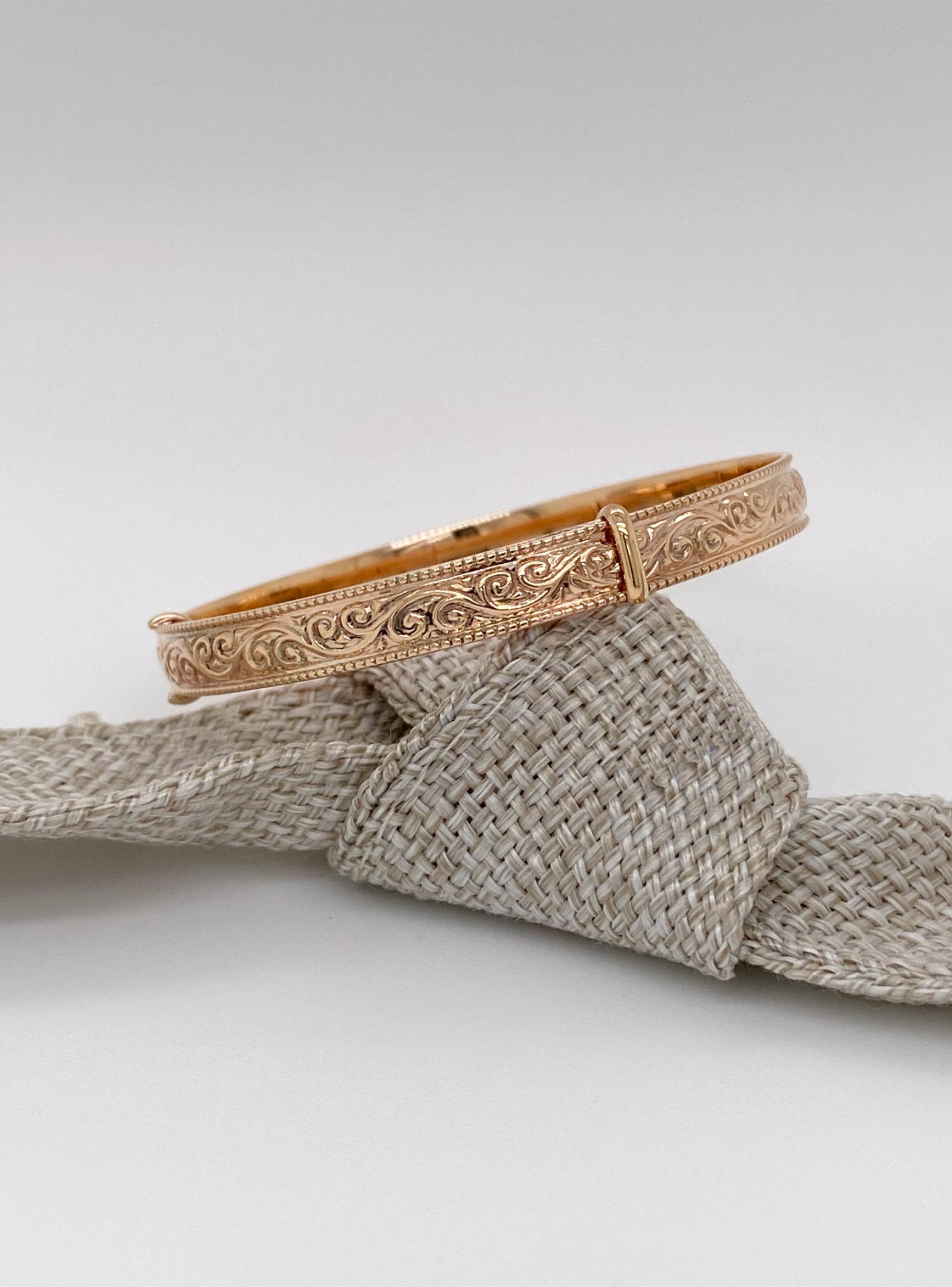 Expanding Filigree Embossed 6mm Bangle All Sizes in 9ct Rose Gold