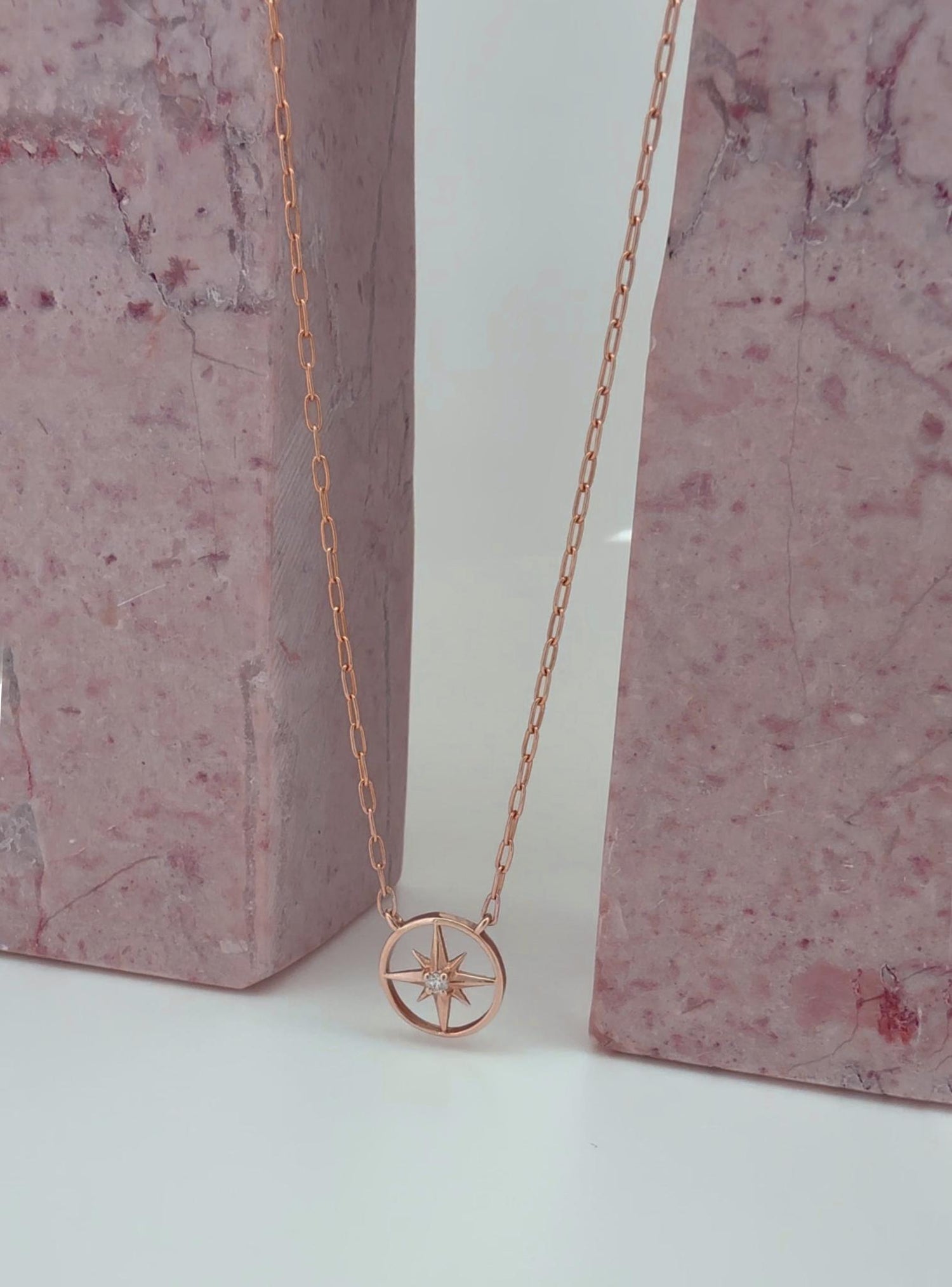 Diamond North Star Charm Paperclip Necklace in 9ct Rose Gold