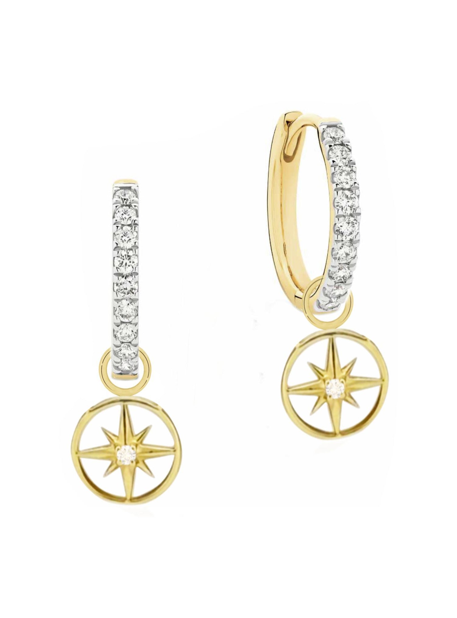 North Star Diamond Huggie Hoop Earrings in 9ct Gold