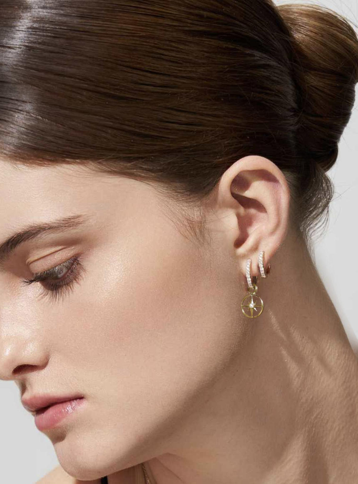 North Star Diamond Huggie Hoop Earrings in 9ct Gold