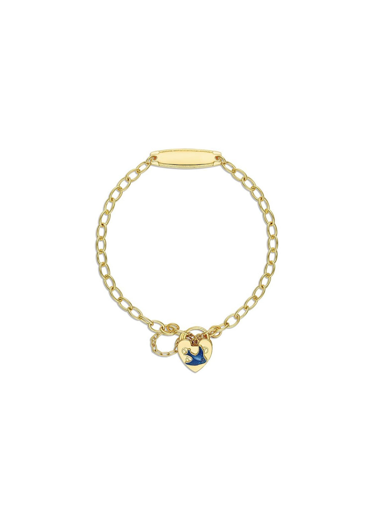 Bluebird Heart Identity Name Baby Bracelet in Gold